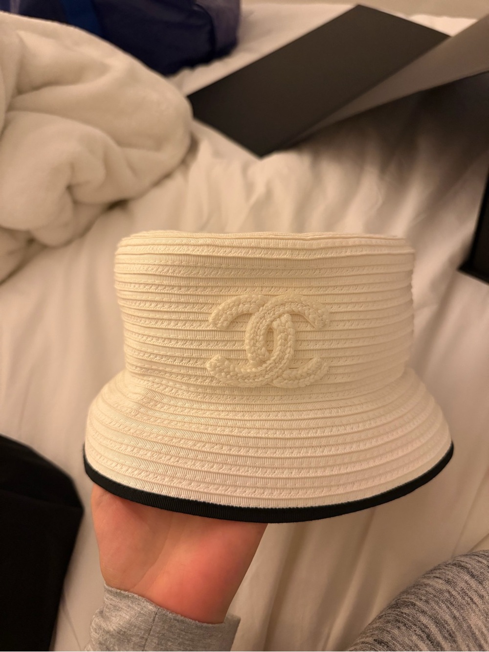 Chanel Cream Bucket Hat with Embroidered Logo